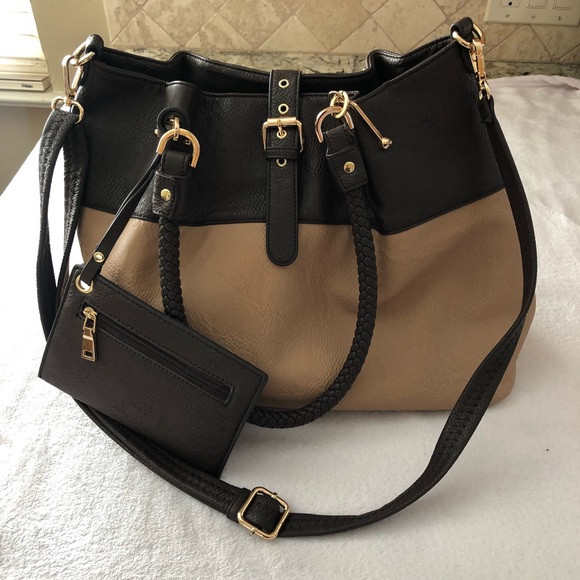 Black Rivet 3-in-1 Shoulder Tote Camel/brow PreOwn - Picture 1 of 4